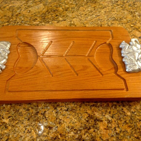 Arthur Court Wood Cheese or Sushi Platter with Aluminum elephant Handles